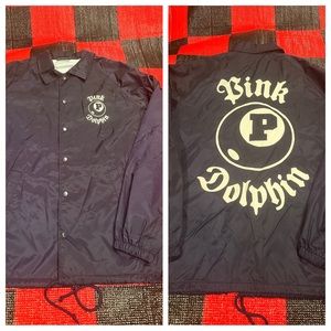 Pink + Dolphin Windbreaker/Rain jacket size M
Pit to pit: 21.5”
Length: 28”